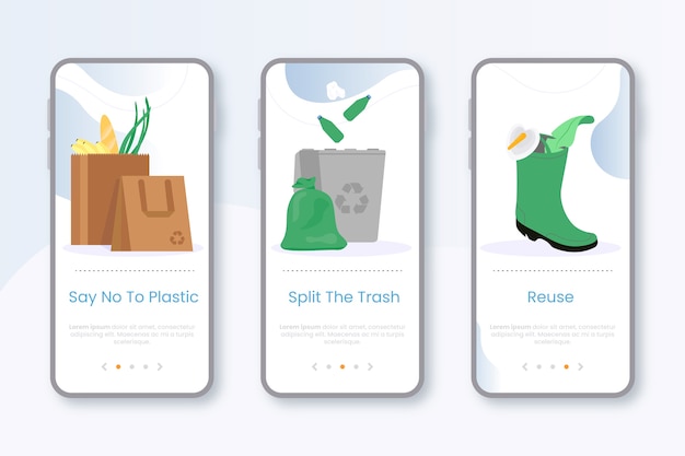 Gratis vector recycle onboarding app-schermen