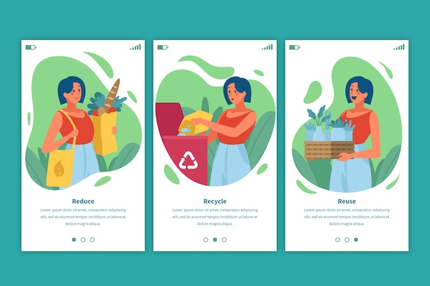 Gratis vector recycle onboarding app-schermen