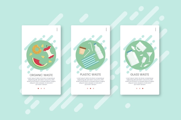 Gratis vector recycle onboarding app-schermen