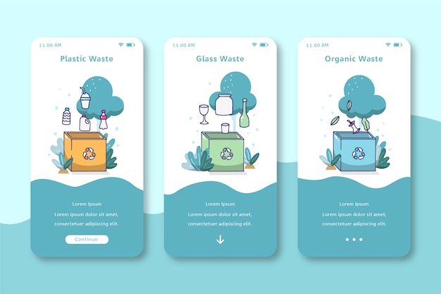 Recycle onboarding app-schermen