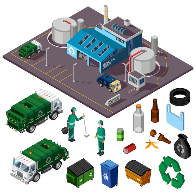 Recycling center isometrische illustratie