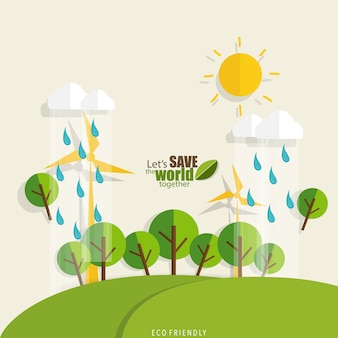 Red de wereld dag zon, regen en bomen
