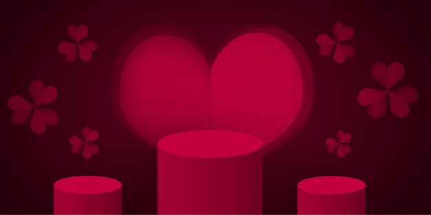 Red Love Gratis Vector Podiumpodium voor productvertoning Valentijnsdag Bannerposter