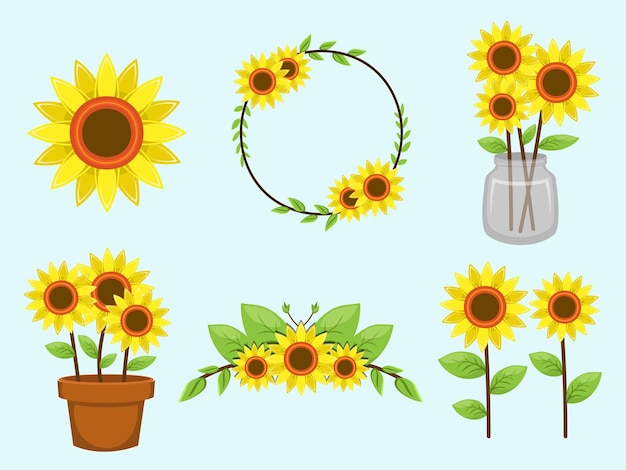 Gratis vector reeks afzonderlijke delen en breng samen tot een mooi boeket bloemen in moderne stijl op een groene platte vectorillustratie als achtergrond