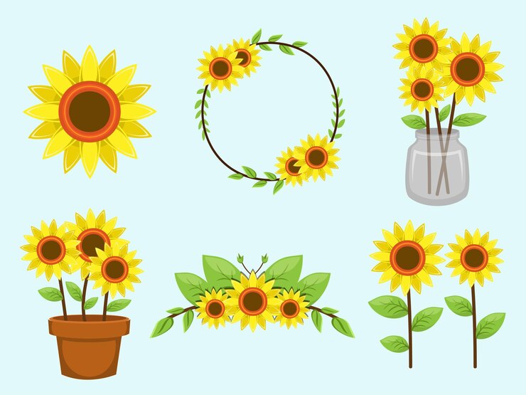 Gratis Vector reeks afzonderlijke delen en breng samen tot een mooi boeket bloemen in moderne stijl op een groene platte vectorillustratie als achtergrond
