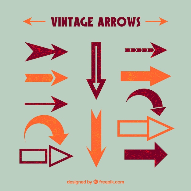 Gratis vector reeks decoratieve pijlen in vintage stijl