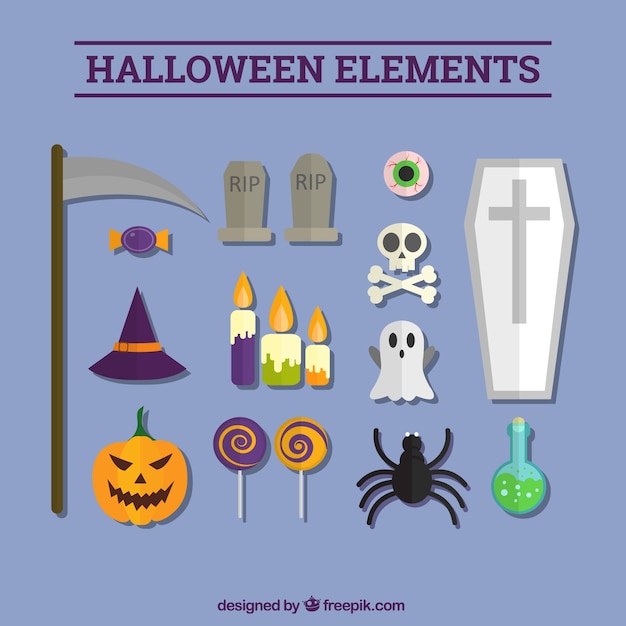 Gratis vector reeks halloween vlakke elementen voor het houden van