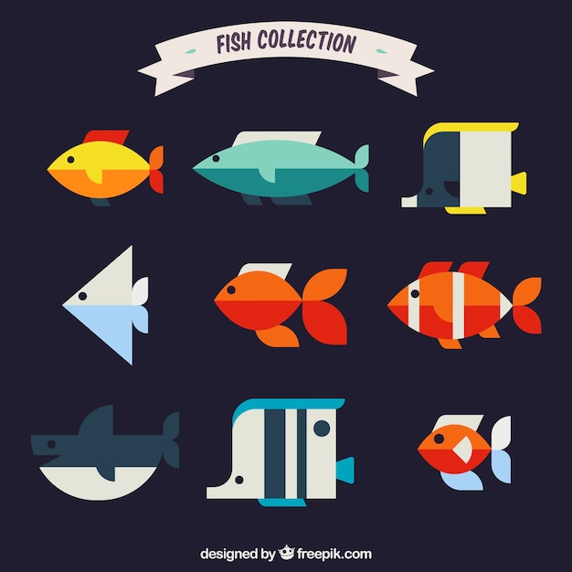 Gratis vector reeks kleurrijke vissen in vlakke stijl