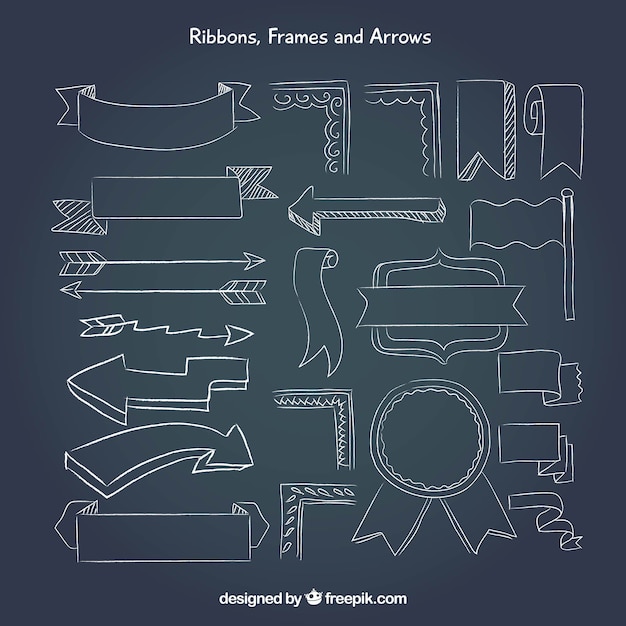Reeks linten, kaders en pijlen in bordstijl