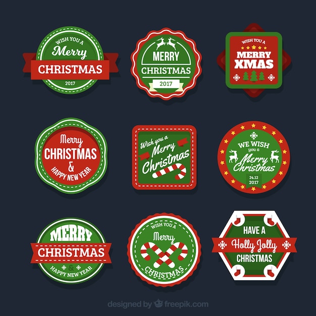 Gratis vector reeks retro kerststickers