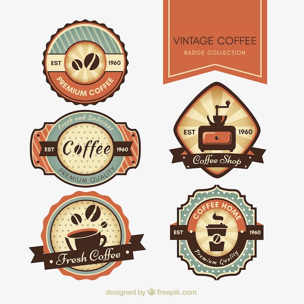 Gratis vector reeks retro stickers voor cafetaria