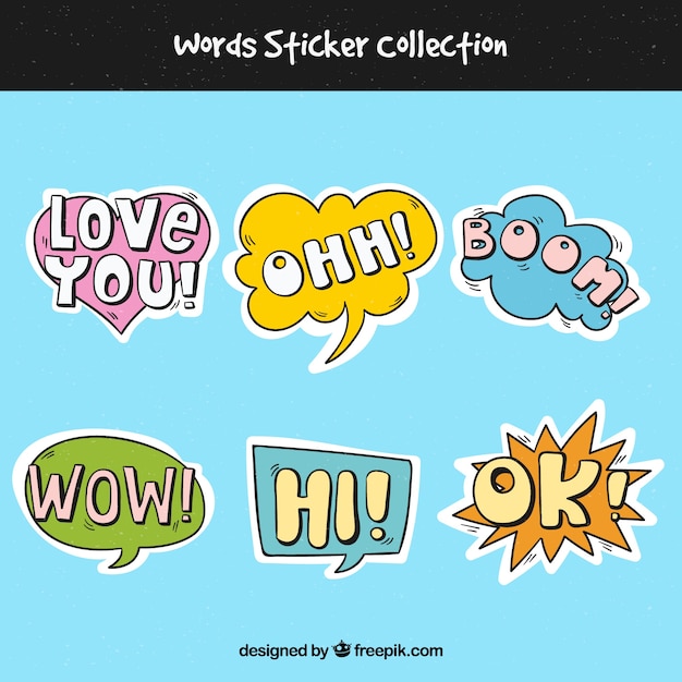 Gratis vector reeks stickers met handgetekende woorden