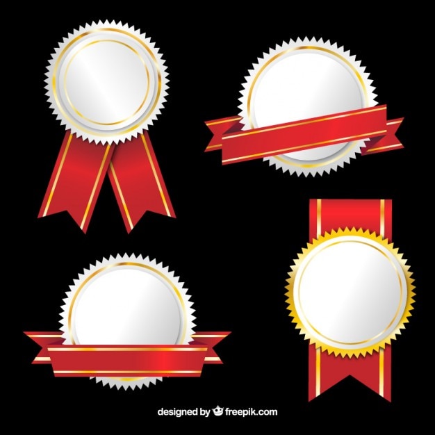 Gratis vector reeks uitstekende badges met rode linten