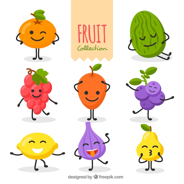 Gratis vector reeks van grappige fruitkarakters