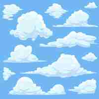 Gratis vector reeks witte wolken in blauwe hemel