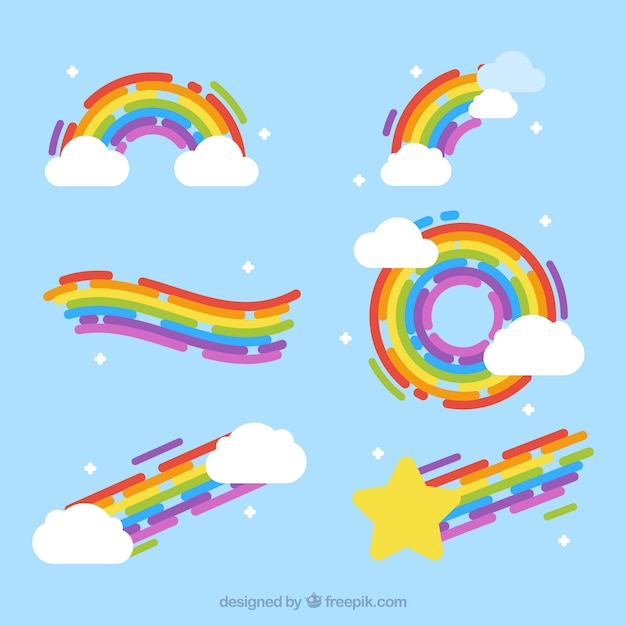 Regenbogen collectie met verschillende vormen in platte syle