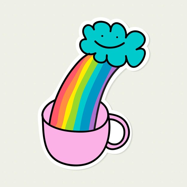 Regenboog in een roze bekersticker met een witte rand vector