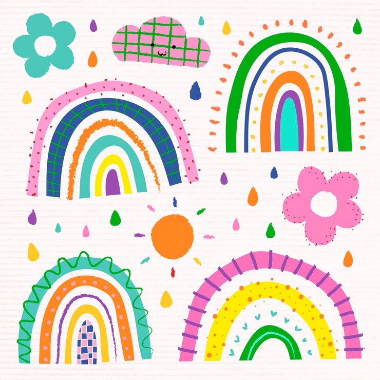 Gratis Vector regenboog in funky doodle stijl vector set