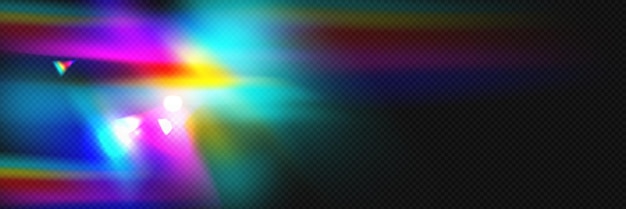 Gratis vector regenboog prisma licht kristalglas overlay textuur hologram flare met schittering en iriserende schittering magisch effect holografisch brekingsfilter op transparante achtergrond blur abstract halo zonlicht