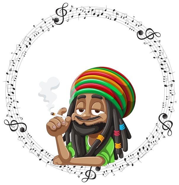 Gratis vector reggae-muzikant in een muzieknootframe