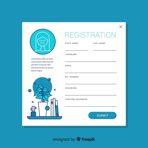 Registratie formuliersjabloon met plat ontwerp