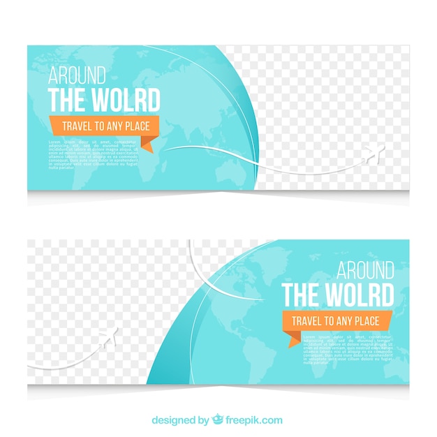 Gratis vector reis banners rond de wereld