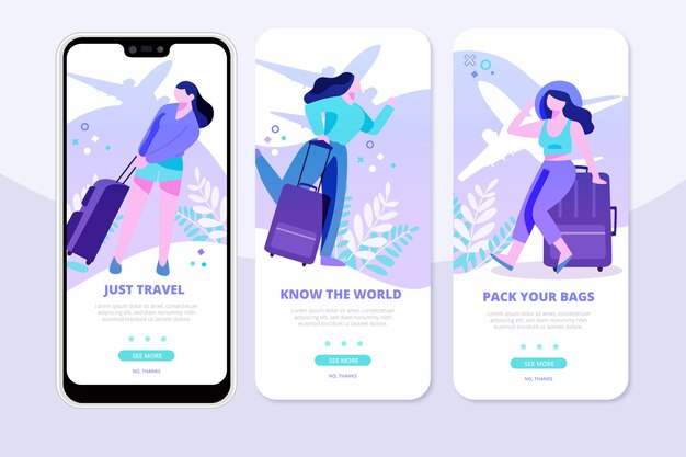 Reis onboarding apps op mobiele telefoon