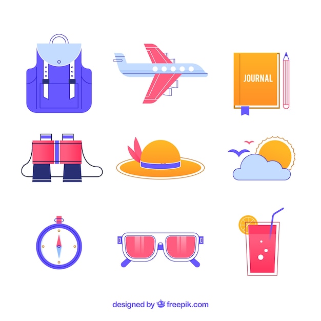 Gratis vector reiselementcollectie met plat ontwerp