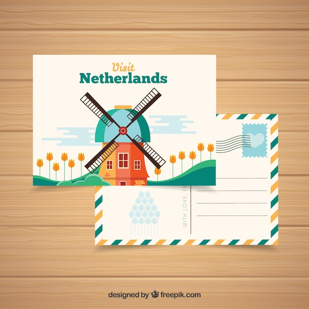 Gratis vector reisprentbriefkaar in vlak ontwerp