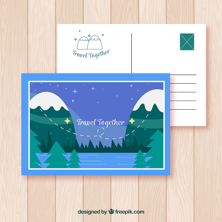 Gratis Vector reisprentbriefkaar met landschap