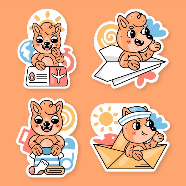 Gratis vector reisstickers collectie met fred de vos