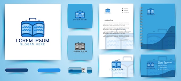 Reistas en boek logo business branding pakketsjabloon ontwerpen inspiratie geïsoleerd op witte achtergrond