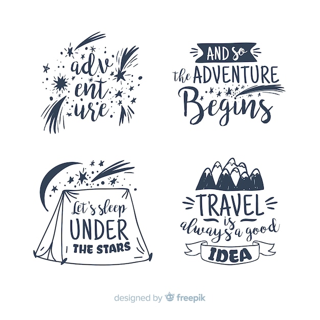 Reizen belettering badge collectie met citaten