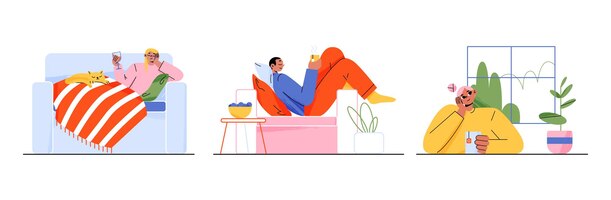Gratis vector relaxed people drinking tea and wine having rest