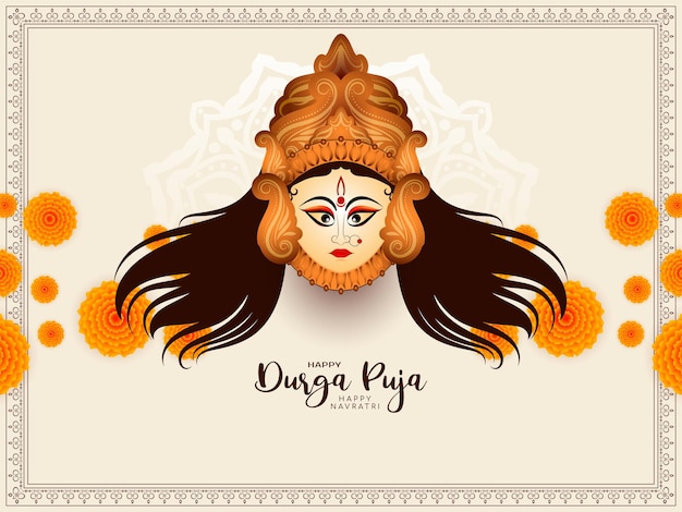 Gratis vector religieus mooi durga puja en happy navratri festival achtergrondontwerp