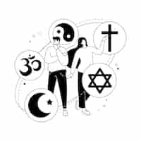 Gratis vector religieus symbool abstract concept vectorillustratie wereld religie symbolen iconische vertegenwoordiging latijns kruis ster van david religieuze traditie halve maan en ster geloof abstracte metafoor