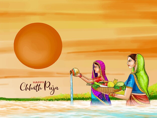 Gratis vector religieuze gelukkige chhath puja indiase festival groet achtergrond vector