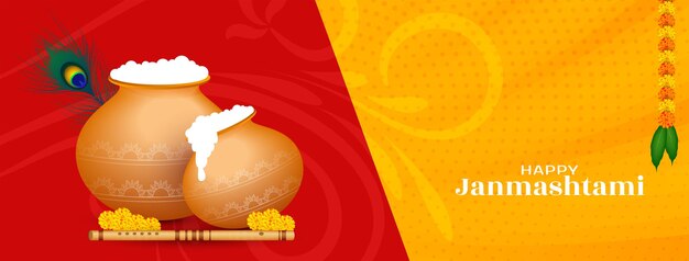 Religieuze happy janmashtami indian festival groet banner vector