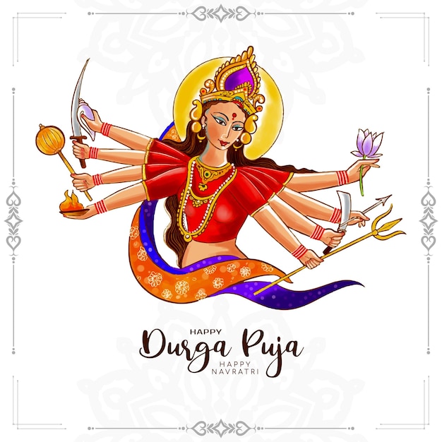 Religieuze happy navratri en durga puja festival wenskaart vector