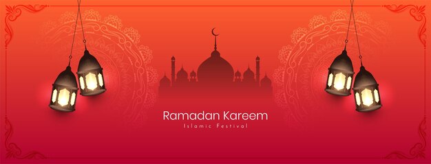 Religieuze Ramadan Kareem islamitische festival groet banner met moskee vector