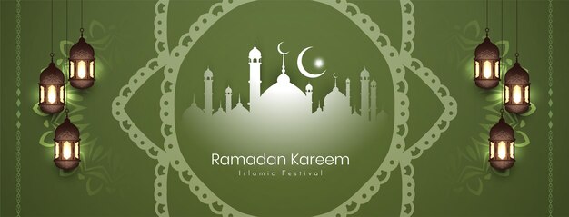 Religieuze Ramadan Kareem islamitische festival groet banner met moskee vector