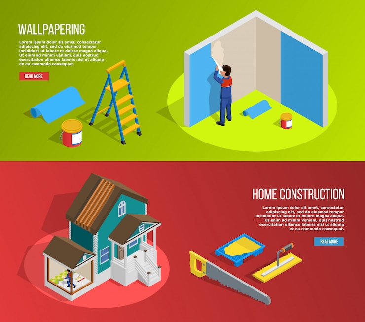 Gratis Vector renovatie isometrische banners set