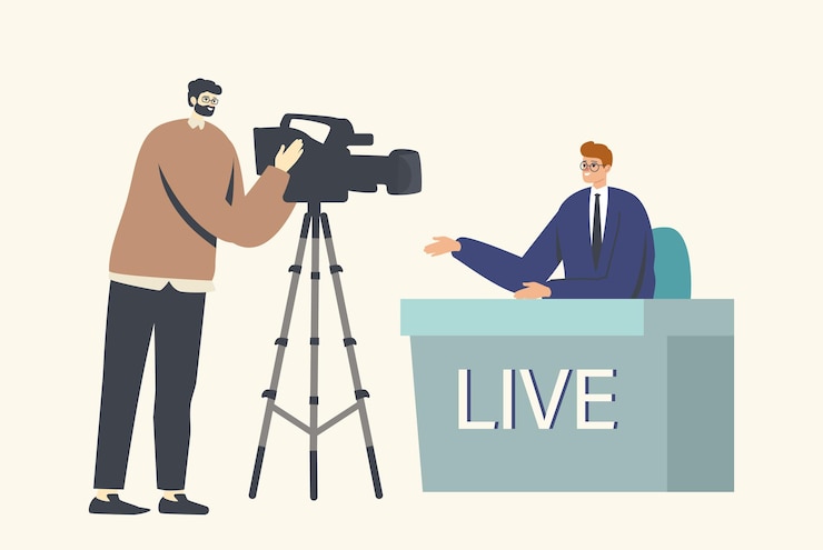 Gratis Vector reportage, livestream-uitzendingen in productiestudio