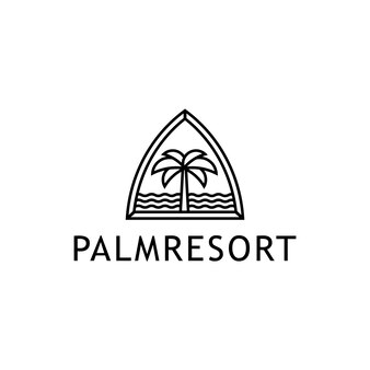 Resort hotel beach palm monoline logo-ontwerp
