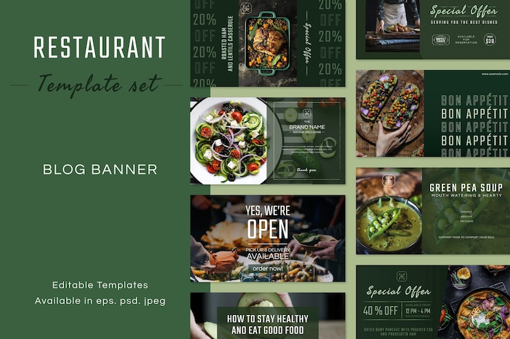 Gratis Vector restaurant bedrijf bewerkbare sjabloon vector set voor blog banner