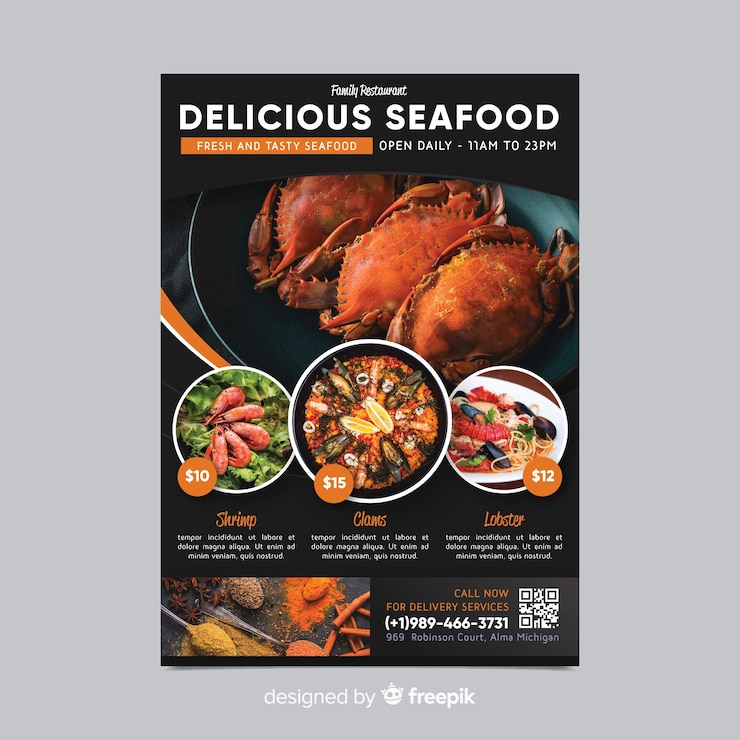Gratis Vector restaurant folder sjabloon met foto