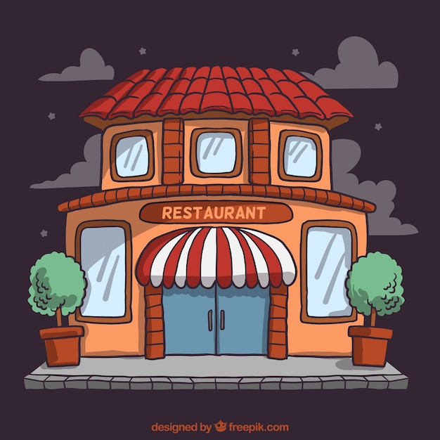 Gratis vector restaurant gevel in cartoon-stijl