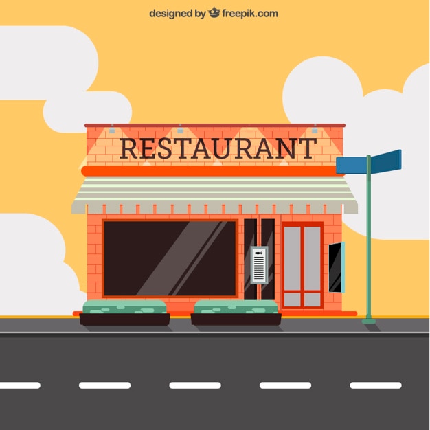 Gratis vector restaurant gevel in de voorkant van de weg