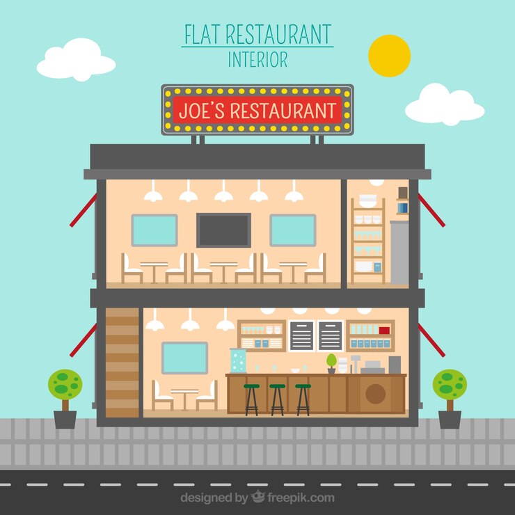 Gratis Vector restaurant interieur in vlakke stijl