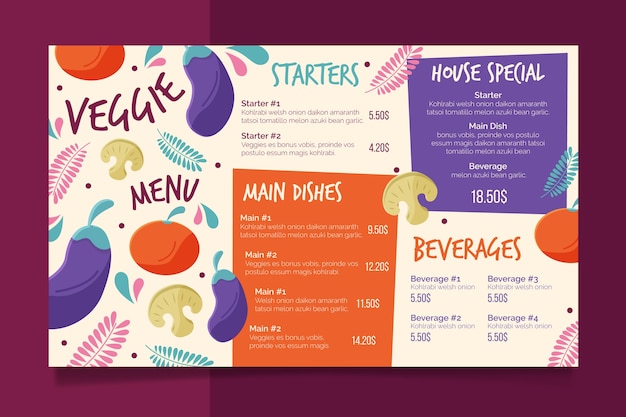 Gratis vector restaurant kleurrijke menusjabloon